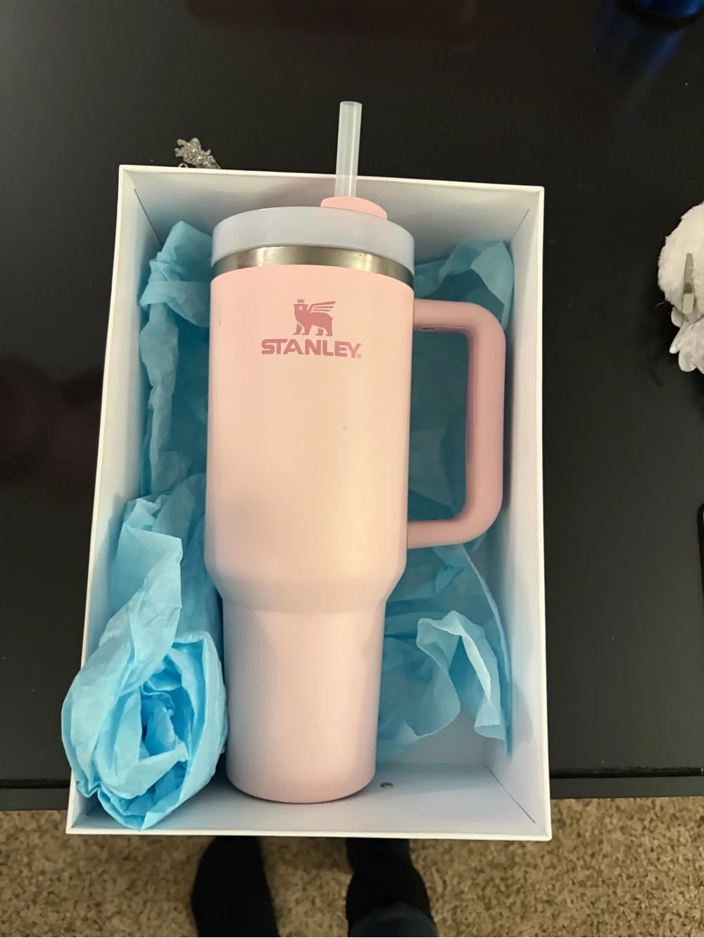Stanley Light Pink Insulated Travel Mug with Handle and Straw